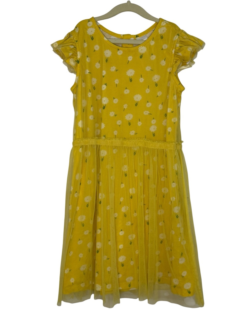 Hanna Andersson Cotton & Tulle Yellow Floral Summer Ruffle Sleeve Dress